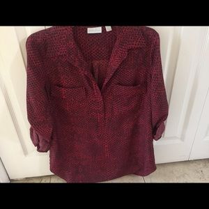 New york & co, red snake print long sleeve blouse.